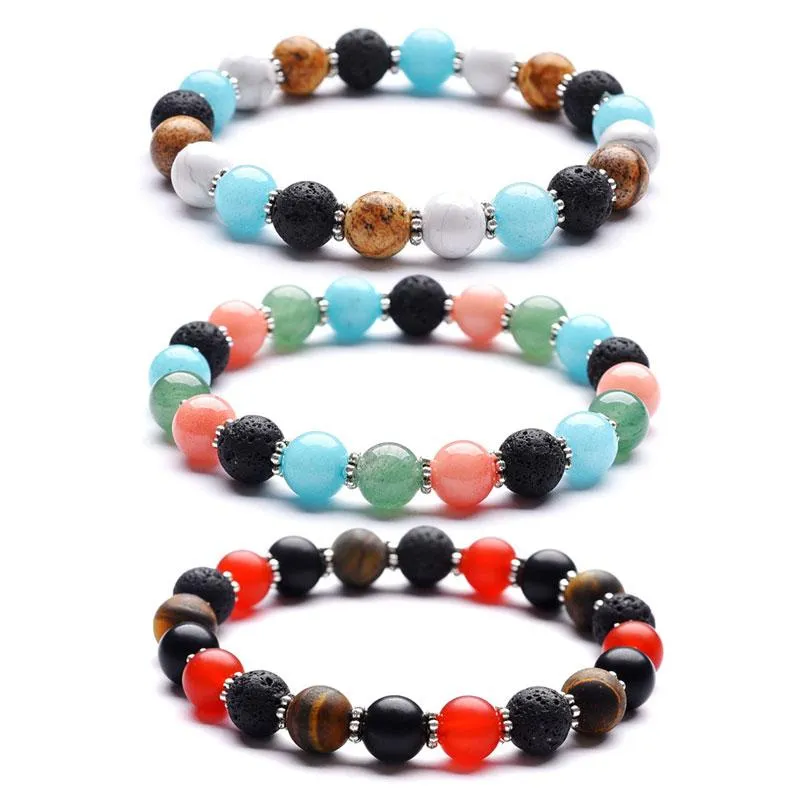 8mm Colorful Natural Stone Handmade Beaded Strands Charm Bracelets Elastic Jewelry For Women Men Lover