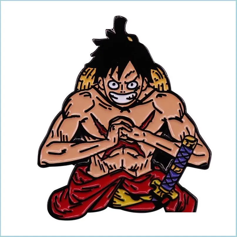 Tecknad accessoarer Monkey D. Luffy Swordman Hard Emamel Pin Collect Metal Brosch Fashion Unique Jewets Gift Drop Delivery Baby Ki Dhwdj