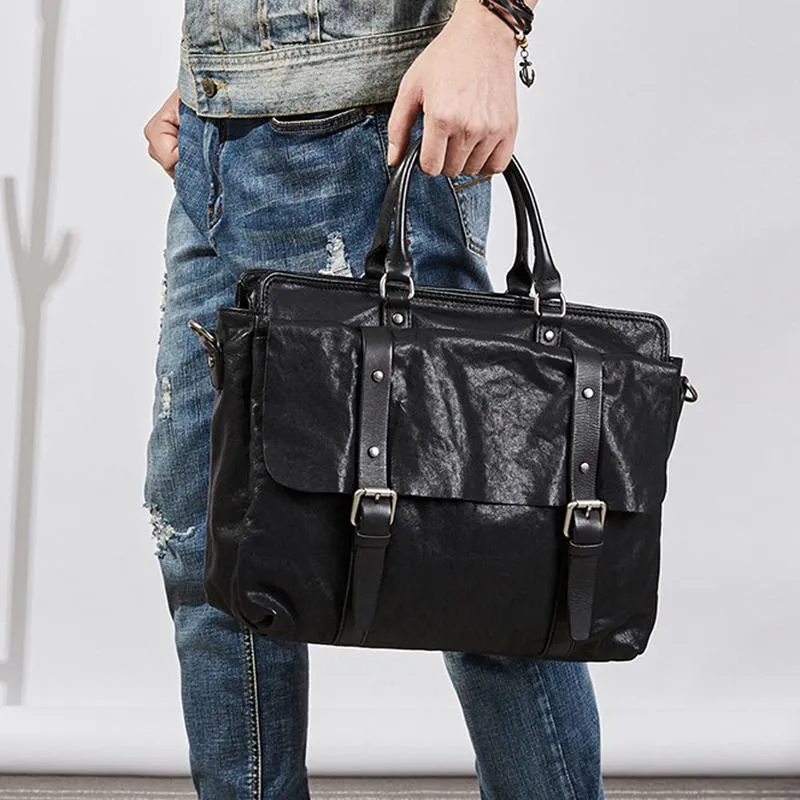Briefcases Fashion Casual Genuine Leather Men's Briefcase Luxury Design Natural Real Cowhide Handbag Laptop Shoulder Messenger Bag