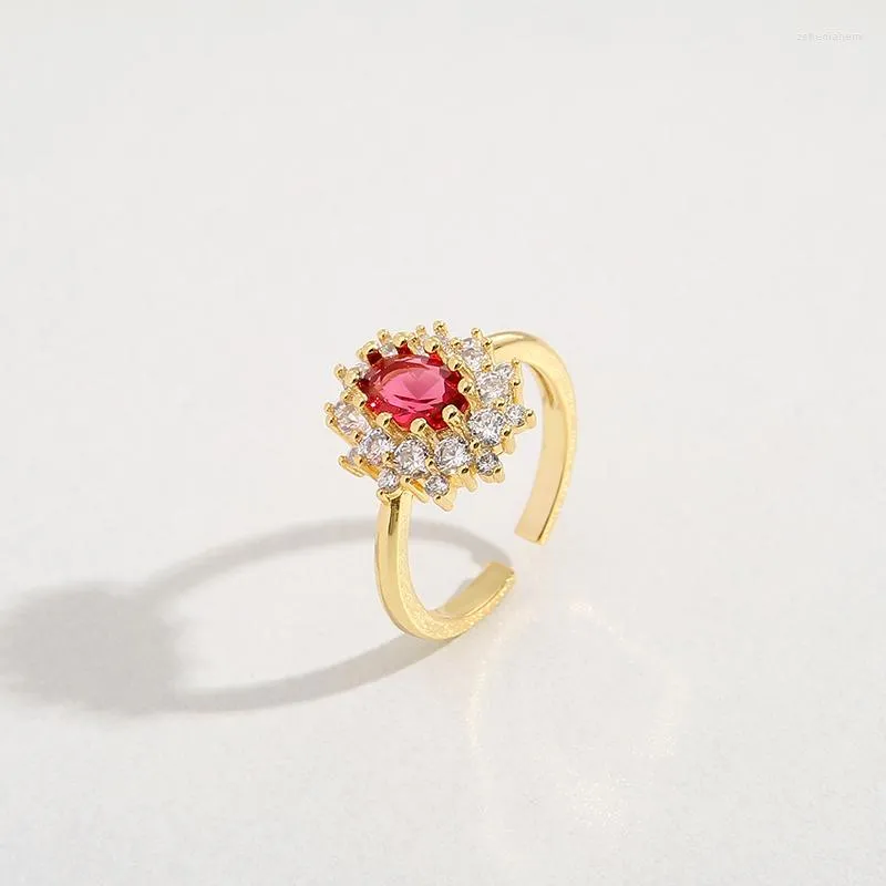 Bröllopsringar Röd oval form Promise Gold Filled Zircon CZ Band för kvinnor Bridal Statement Party Jewelry