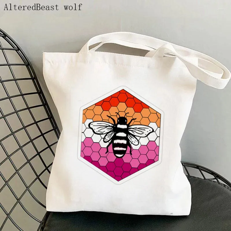 أكياس التسوق Women Shopper Bag Lesbian Pride Bee Hive Illustration Harajuku Canvas Girl Handbag Conder Lady