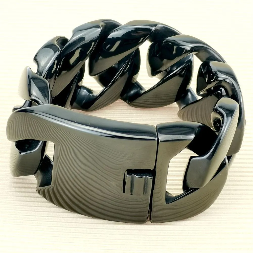 Bracciale da uomo massiccio in acciaio inossidabile 316L pesante Bling nero da 32 mm