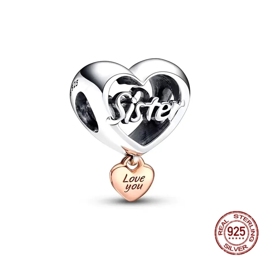 Nueva moda 925 plata esterlina familia madre hija hermana novia en forma de corazón encanto cuentas Original Pandora pulsera joyería