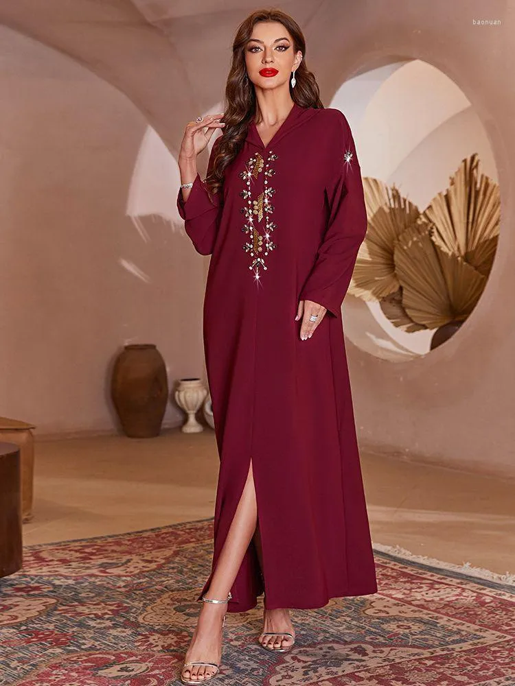 Abbigliamento etnico Abito musulmano Festa del Ramadan Eid Mubarak Rosso Dubai Abaya Turchia Islam Arabo Lungo sera Caftani Donne Preghiera Longue