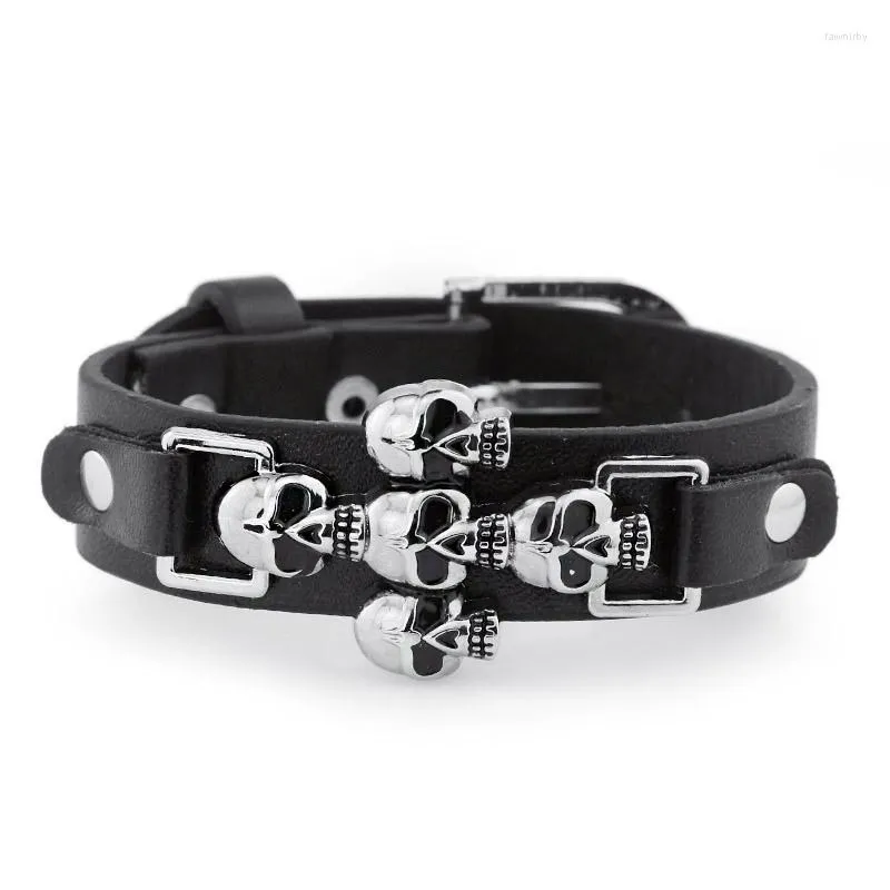 Pulseiras de charme de esqueleto elegante crânio comum punk rock gótico cinto de couro chique delicado para pulseiras unissex 301