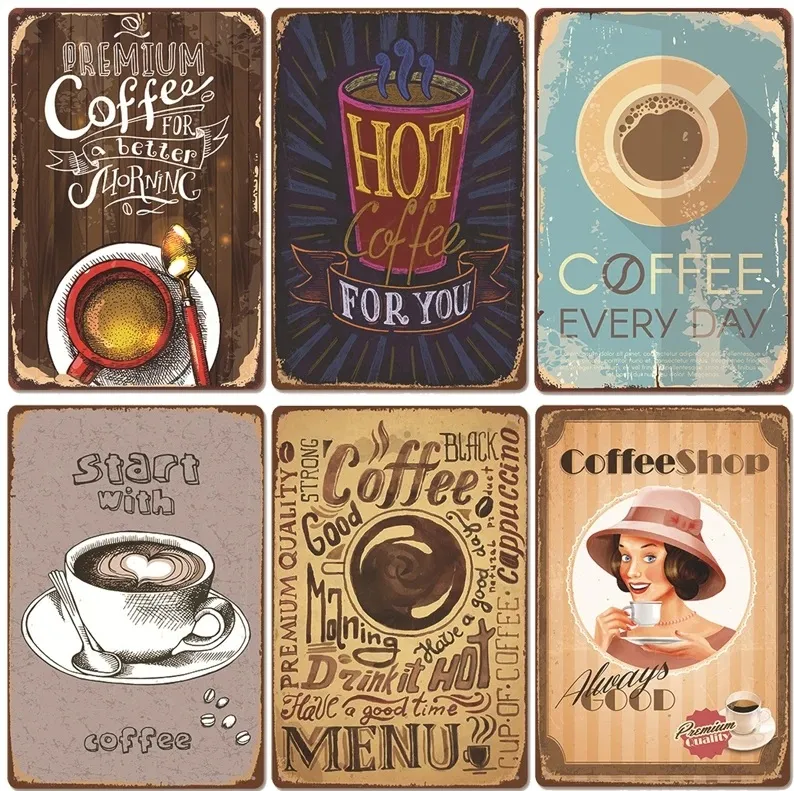 Vintage Fresh Coffee Capé Placa Metal Tin Sign Retro Drink Coffee Poster Wall Stickers para cafe loja Restaurante Decoração de quarto de casa 30x20cm W03