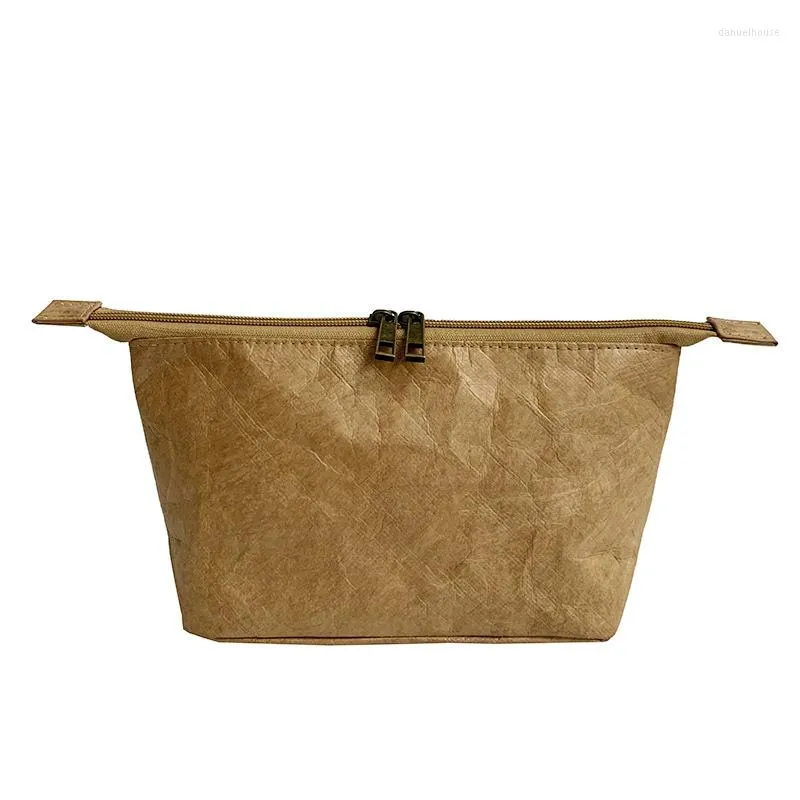 Cosmetic Bags Tyvek Bag Kraft Paper Storage Canvas Lined With Double Zipper Waterproof Makeup