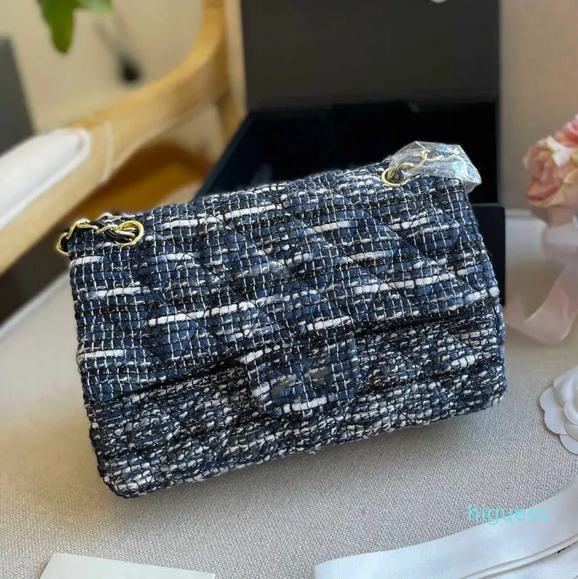 Borsa da sera firmata Borsa a tracolla classica in tweed con doppia patta Francia Marca donna Borsa a tracolla trapuntata a catena Matelasse di alta qualità Moda Multi Poc