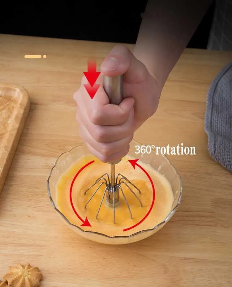 thumbnail image 2 of Semi-Automatic Whisk – Stainless Steel Manual Egg Beater With Rotatable Head & Comfortable Plastic Handle 2 of 9