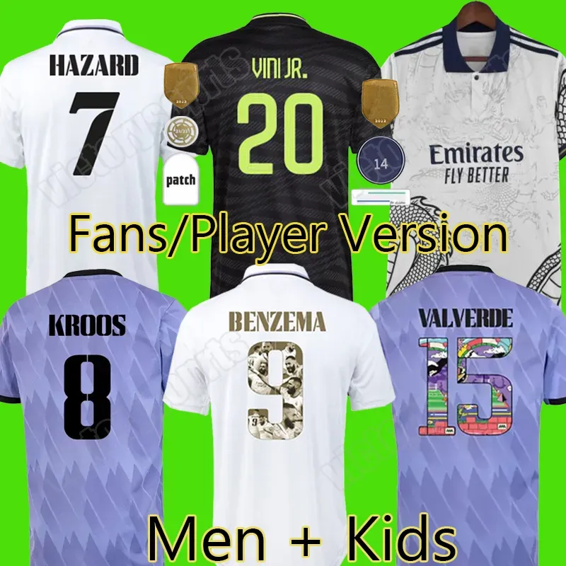 Custom 2022 Benzema Финал футбольные майки 22 23 футбольная рубашка Vini Jr Camavinga tchouameni Real Madrids Valverde опасность Asensio Modric Cami