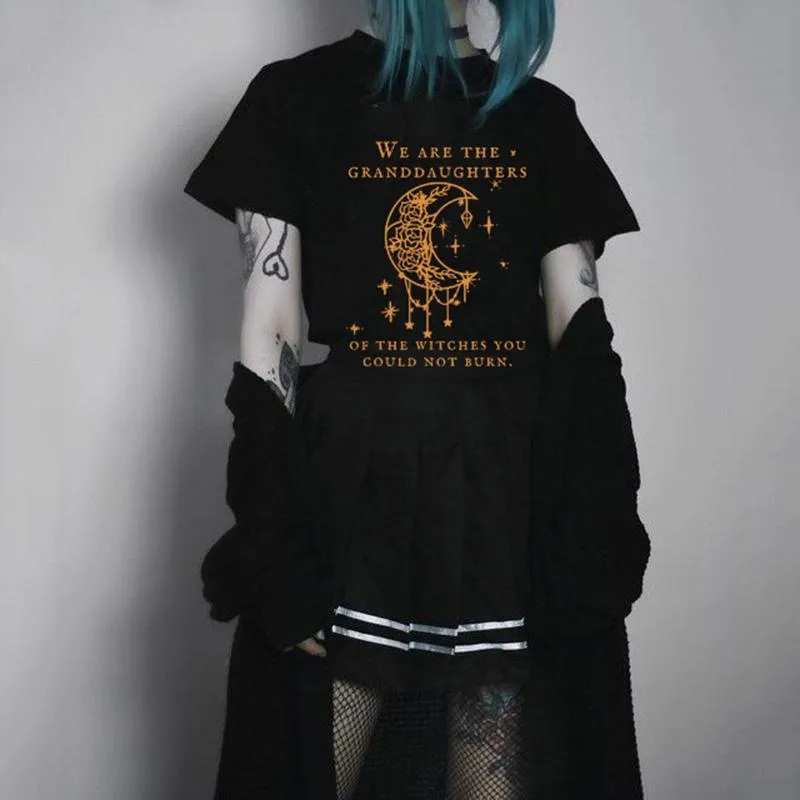 Damen-T-Shirts „Wir sind die Enkelinnen der Hexen, die Sie nicht verbrennen konnten“, mit Briefdruck, für Damen, Harajuku, ästhetische Yong-Girl-Oberteile, Kleidung