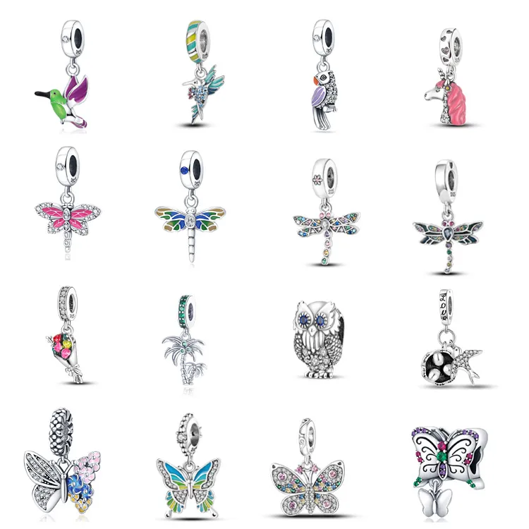 925 Sterling Silver Charm voor Pandora Nieuwe Spring Rain, Flowers and Birds, kralen Dragonfly, gradiënt Bead Diy Butterfly Accessories