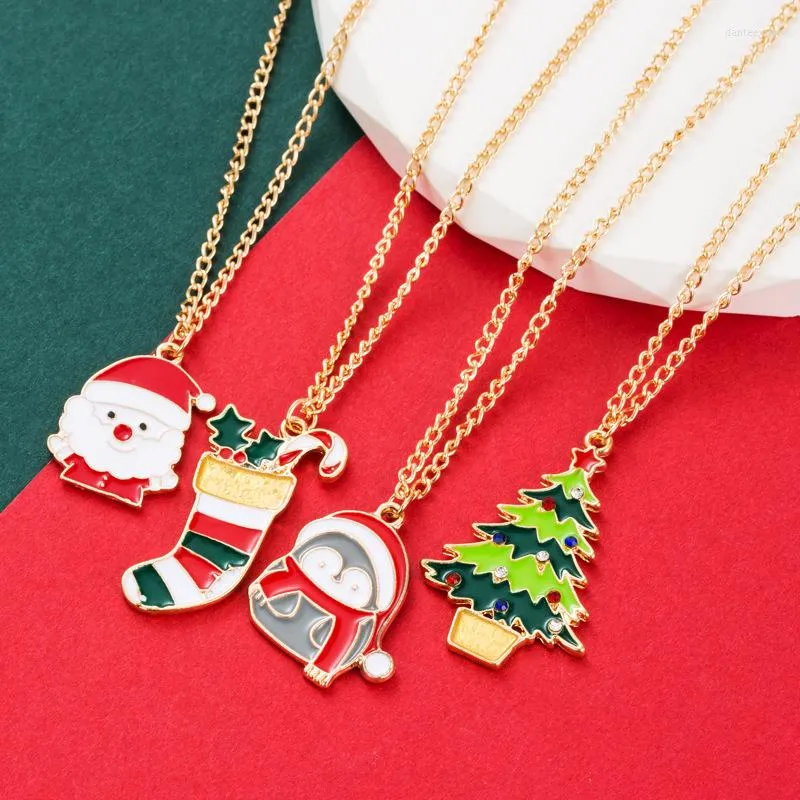 Подвесные ожерелья рождественская елка Ожерелье Санта -Клаус Кокер пингвин чулки сети женские ювелирные подарки