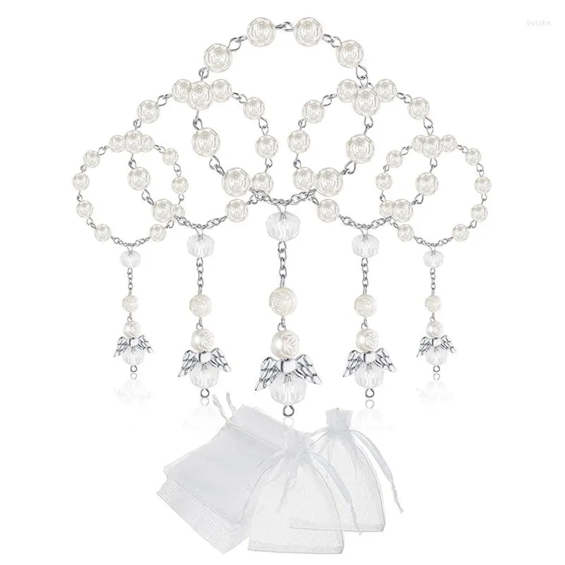 Brin 30 pièces baptême acrylique chapelet perles Mini chapelets ange avec des sacs en Organza pour les faveurs de la première Communion