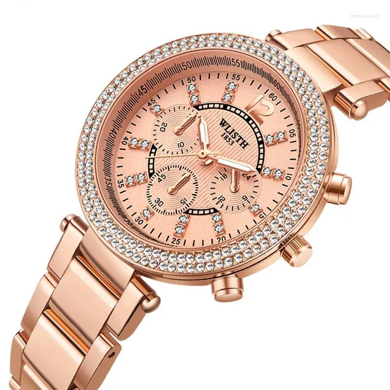 Polshorloges dames pols horloges jurk rose goud horloge vrouwen kristal diamant roestvrij staal kwarts klok montre femme