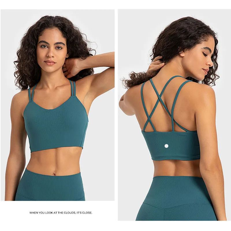 L366 Nieuwe SPR Gestreepte Geribbelde Longline Beha Yoga Tops Vaste Cup Sport Bras Sexy Terug Mode Ondergoed Vrouwen Tank top