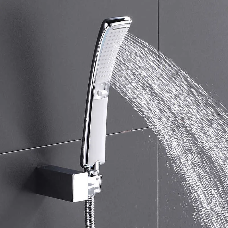 バスルームシャワーヘッドクロムの高品質のバスルームスクエアABSバスルーム高圧ハンドシャワーセットシャワーホースバスルームアクセサリーJ230303
