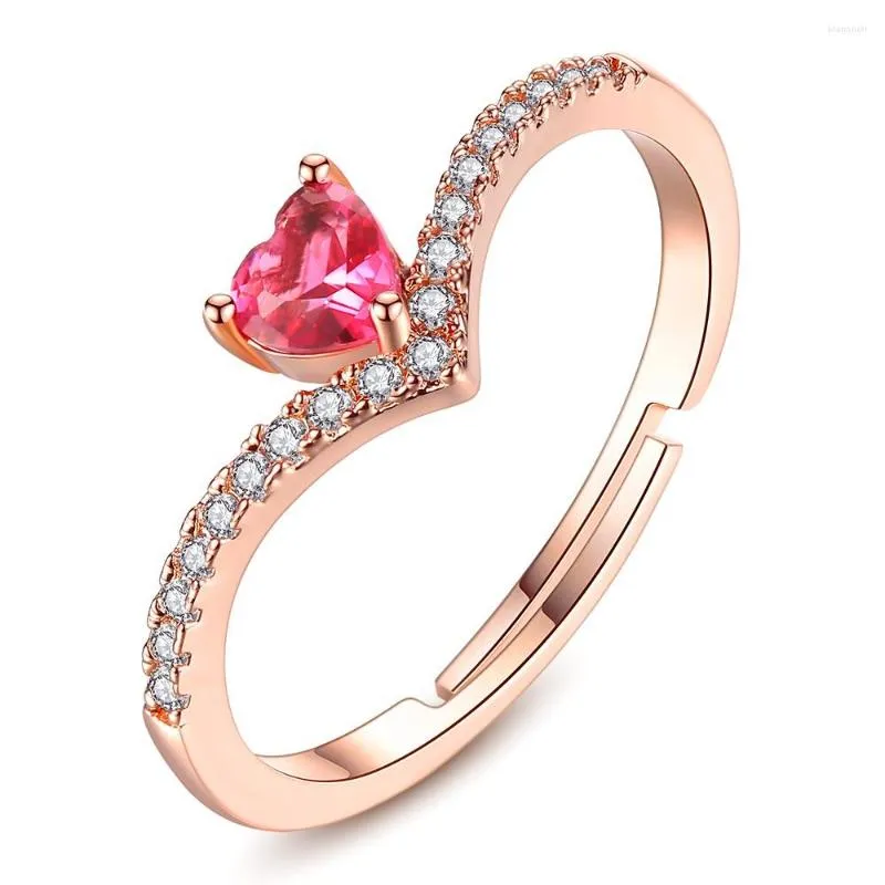 Eheringe, rotes Herz, Kristall, verstellbarer Ring, Granat, Roségold, Damen, Ehe, einzigartige Persönlichkeit, Statement-Accessoires, Geschenk für Freundin