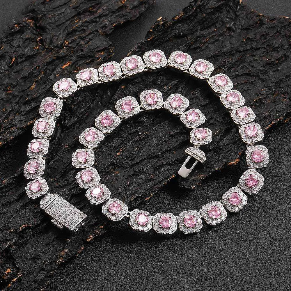 WG146 HIP 12mm Pink Zircon Choker Micro Pave Bling CZ Stone Iced Out Clustered Tennis Chain Halsband