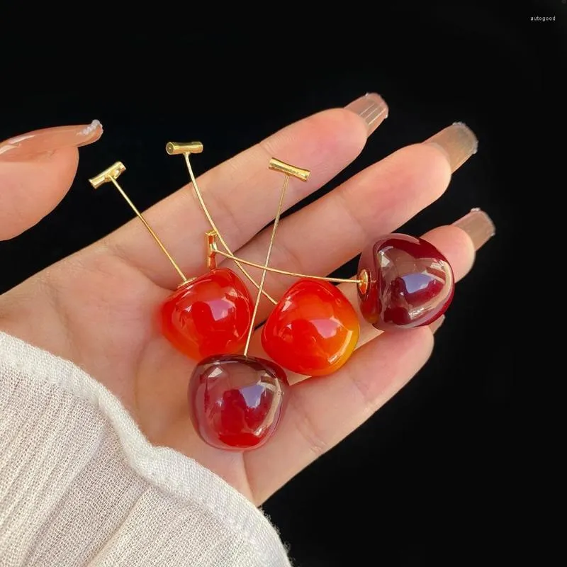 Boucles d'Oreilles Pendantes Cerise Oreille Veste Insolite Baie Mignon Jeunesse Long Été Rouge Bordeaux Élégant Créateur