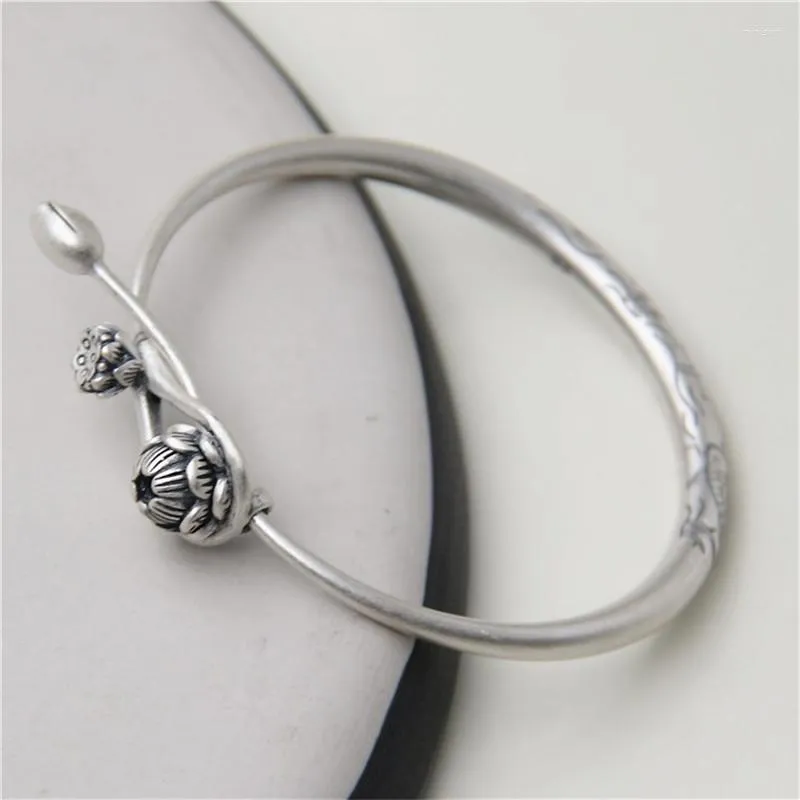 Bangle Jinse Vintage Rock Christmas Gift 999 Sterling Silver Armband Jewelry for Men Women Lotus Opening