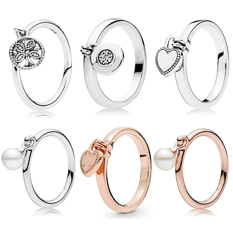 925 Argent Femmes Fit Pandora Bague Original Coeur Couronne De Mode Anneaux Arbre D'amour Avec Cristal Anneau Perle Contemporaine