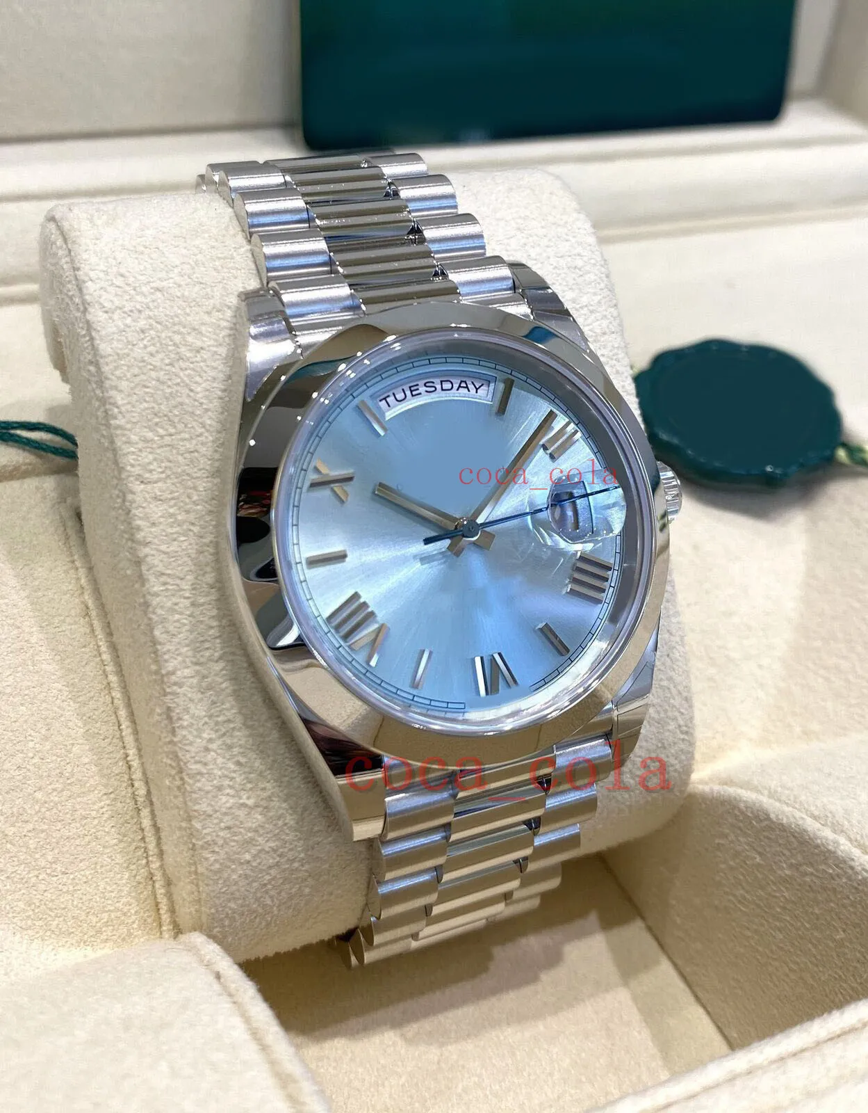 2023 QC check Lyx Armbandsur Platinum Ice Blue Watch 40mm Automatisk Herrklocka Automatisk Mekanisk Armband Herrklockor vattentäta Armbandsur