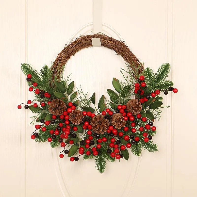 Decorative Flowers & Wreaths Christmas Wreath Pinecone Red Fruit Festive Hanging Pendant For Front Door Home DecorDecorative