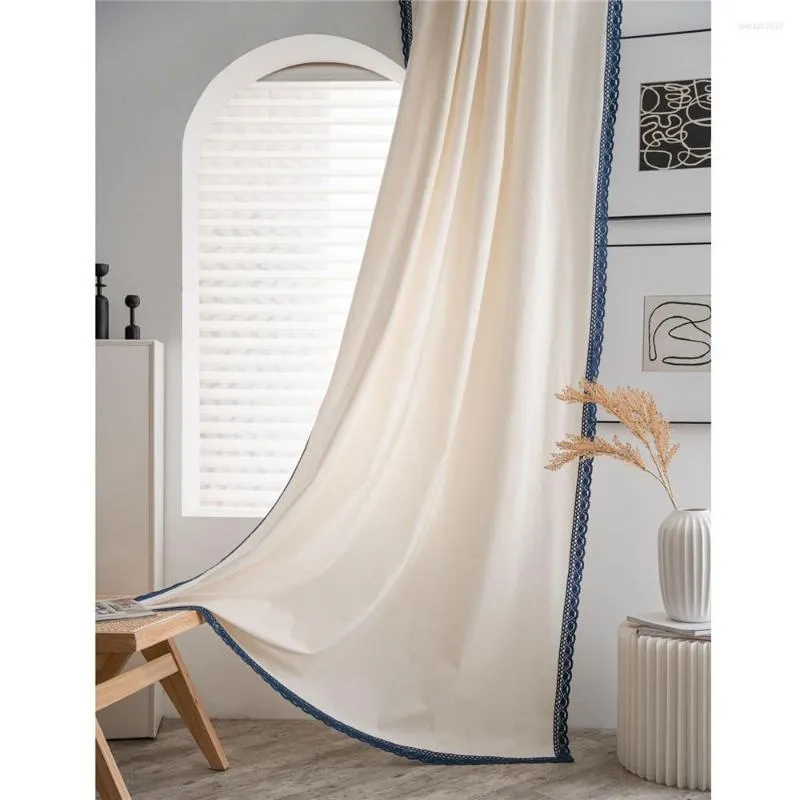 Tenda Boho Tende da ricamo in cotone per camera da letto Soggiorno Decor Finestra Tende in lino con bordo semitrasparente in tinta unita
