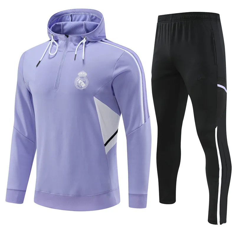 Soccer Tracksuits Set Men Football Kit Madrids 22/23 Spring and Summer New Three-Color Coat Hooded Pullover Cardigan Training Suit Jacking Jogging