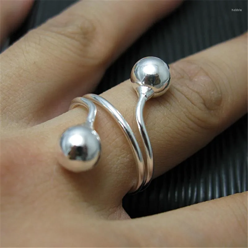 Bröllopsringar Pure 925 Silver For Women Double Pärlor Finger Ring Storlek 8# Band Engagement Smycken Partihandel Anillo gåvor