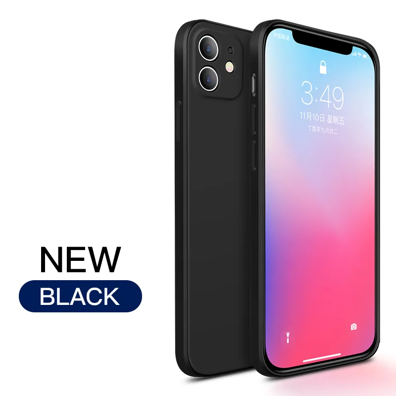 Anpassade design Square Edges Case Liquid Silicone Fall för iPhone 11 12 13 14 Pro Max X Xs XR 7 8 Plus Lens Protection Cover