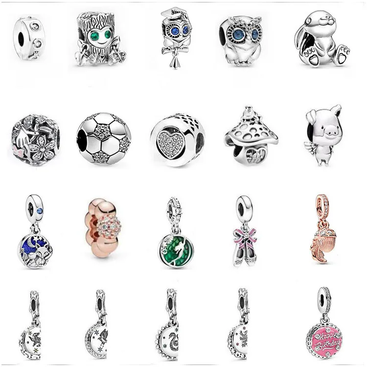 925 alla moda Pandora Sterling Silver Charm gufo perline fai da te sirena perline accessori braccialetto