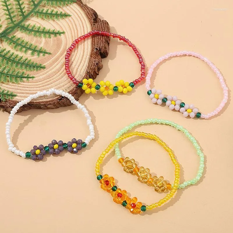 Strand Beaded Strands Bohemian Daisy Bracelet For Women Anklet Flowers Hand-Made Woven Colorful Crystal Beads Summer Jewelry Wholesale Bulk