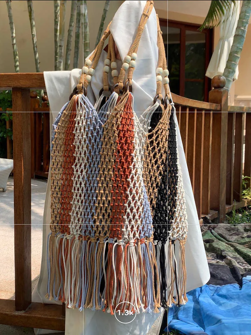 Designer Braided crochet net bag Women Casual Woven summer Travel woven beach bucket tote bag purse 2022 new Handbag 230304 230220