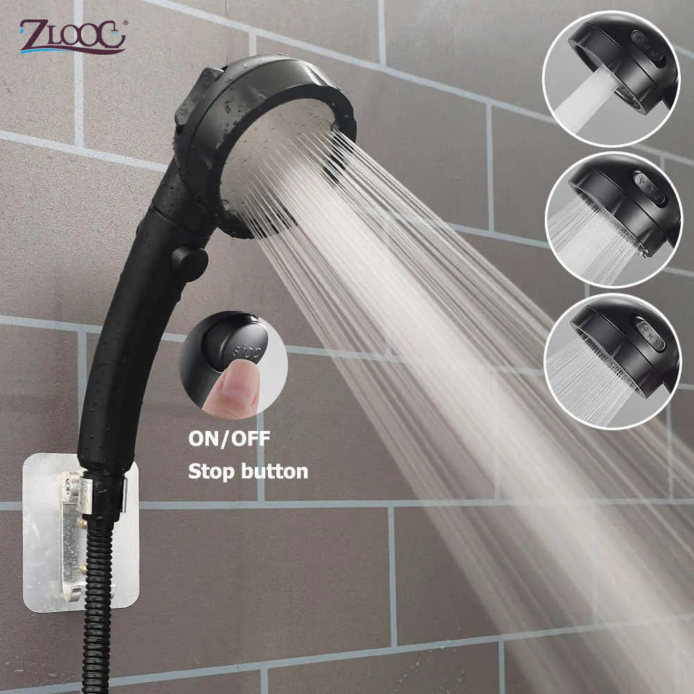 Bathroom Shower Heads Zloog Black Shower Head 3 Modes Adjustable High Pressure Handheld Showers Massage Pressurized Home Bathroom Showerhead with Hose J230303