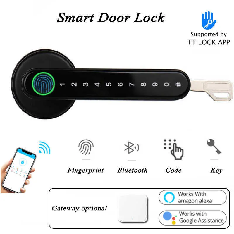 Smart Lock Bluetooth Lock TTLOCK Smart Home Door Lock Alexa Google home Blocco biometrico delle impronte digitali Serratura a maniglia elettrica Porta in legno J230303