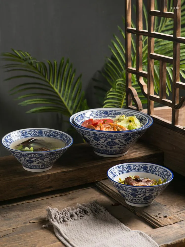 Bowls 9-10 Inch For Restaurants Home Tableware Blue & White Pattern Ceramic Bowl Instant Noodle Soup Dumplings Ramen