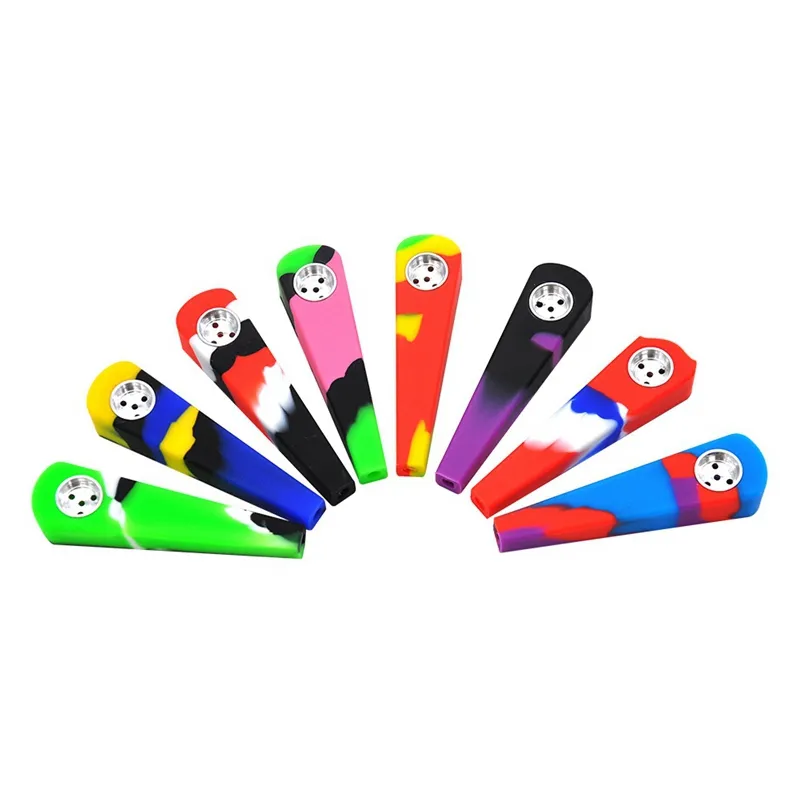 Latest Colorful Silicone Straight Pipes Herb Tobacco Oil Rigs Metal Hole Filter Bowl Portable Handpipes Smoking Cigarette Hand Holder Tube DHL