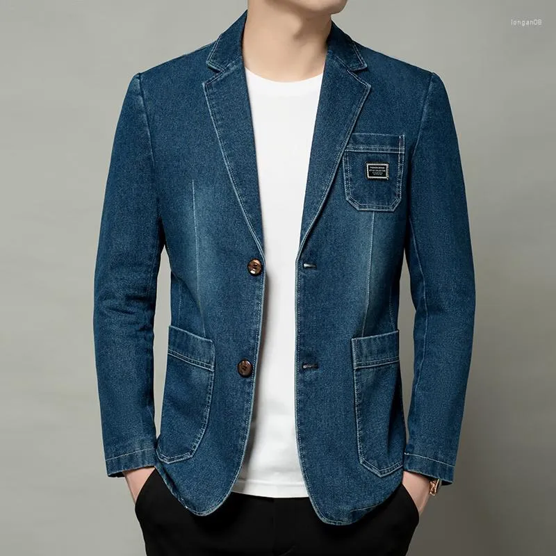DHgate Mens Denim Blazer Jacket Vintage Cotton Casual Coat Black and Blue Jeans Blazers Apparel