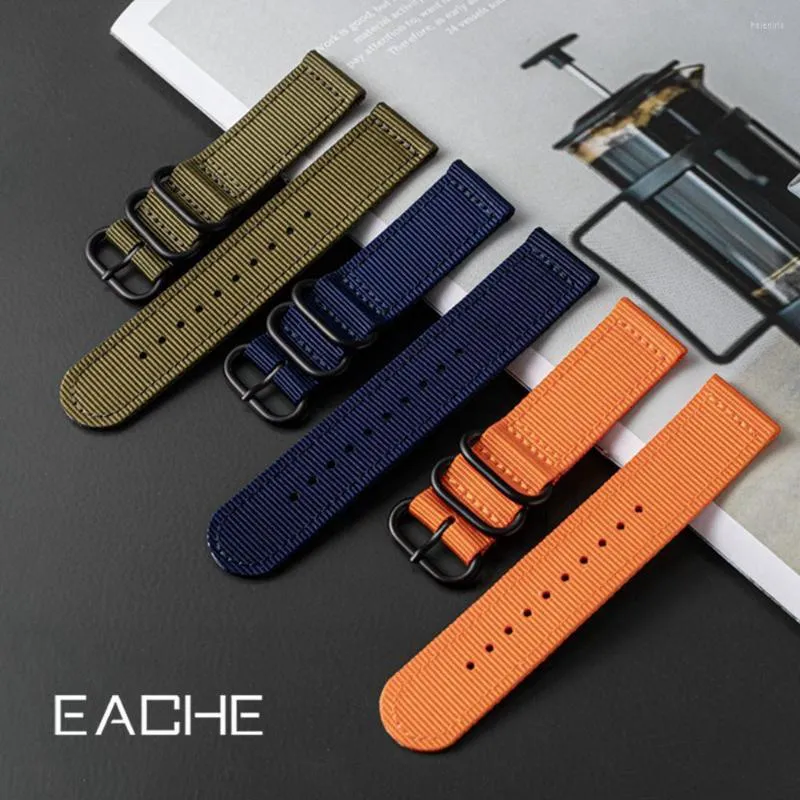 Assista Bandas Everye High Quality Nylon Strap Correa ostenta duas peças Branda de fivela de cor prata preta 20mm 22mm 24mm