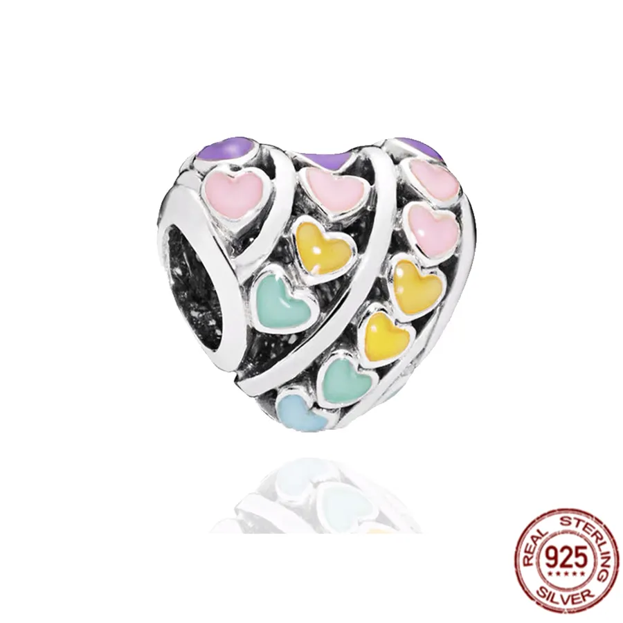 Pandora S925 Sterling Silver Family Unlimited Red Heart Bead Charm Pendant convient aux bracelets DIY Fashion Jewelry