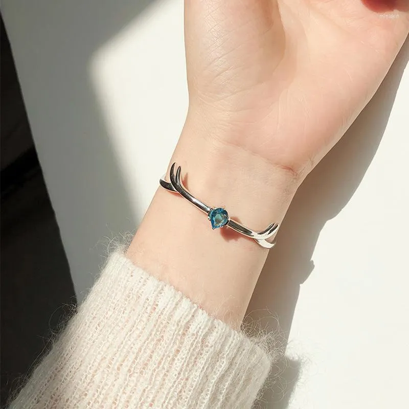 Bangle Dainty Antler Armband Inlay Blue Zircon Fashion Personality Animal Jewelry for Women Statement Engagement Christmas Gifts