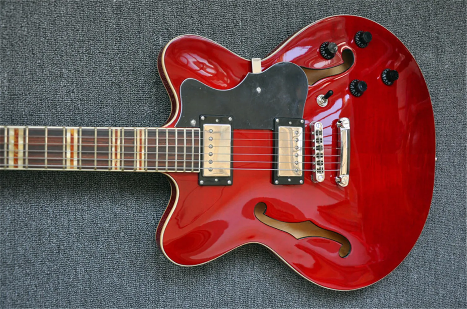 Gitara elektryczna 6-strunowa błyszcząca czerwona cienki, półkopłaj