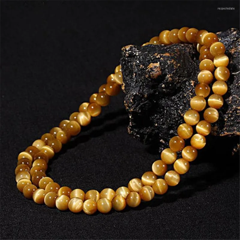 Strand Fashion Genuine Natural Gold Tiger's Eye Gem Stone Round Bead Stretch Bracelet Men Women Crystal Barcelet 108 Beads