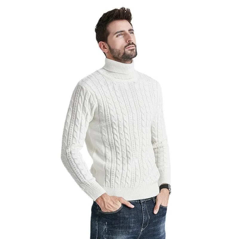Men's Sweaters Winter High Neck Thick Warm Sweater Men Turtleneck Slim Fit Pullover Knitwear Male Double Collar Casual Knitted Swe