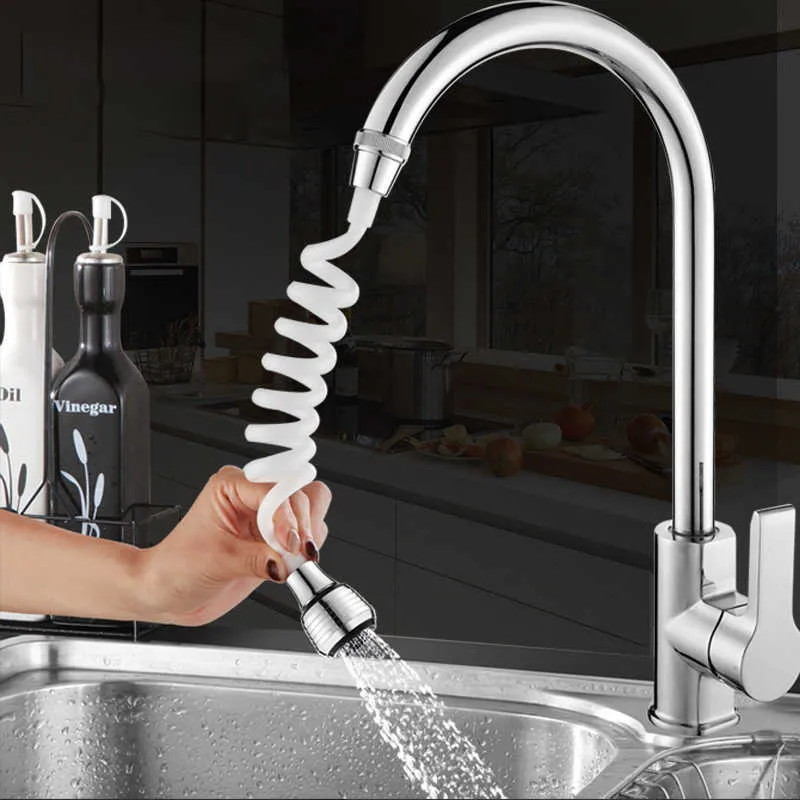 Kitchen Faucets Kitchen Faucet Extension Extender 360 Rotatable Long Hose Portable Pullable Foaming Bathroom Shower Faucet Spring Tube White 1PC J230303