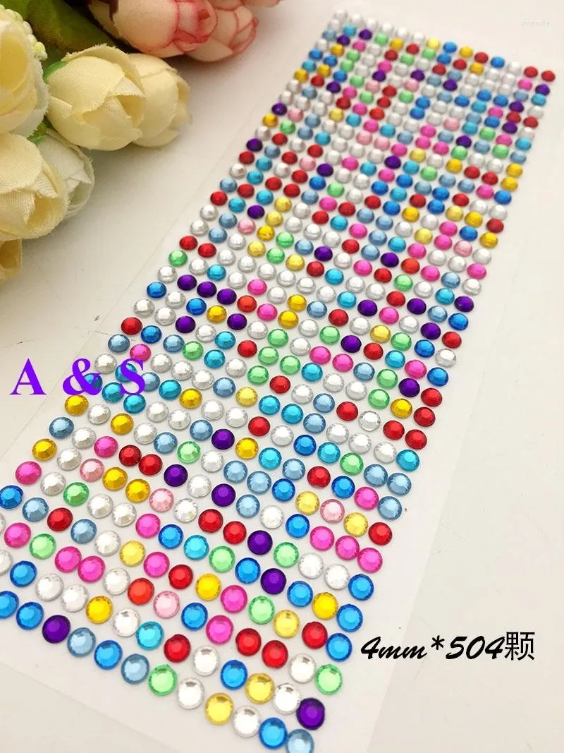 Gift Wrap 504pcs/sheet 4MM Loose Rhinestone Sticker Round Flatback Acrylic Stickers Self-Adhesive Paste DIY Nail Art Phone Case Decoration