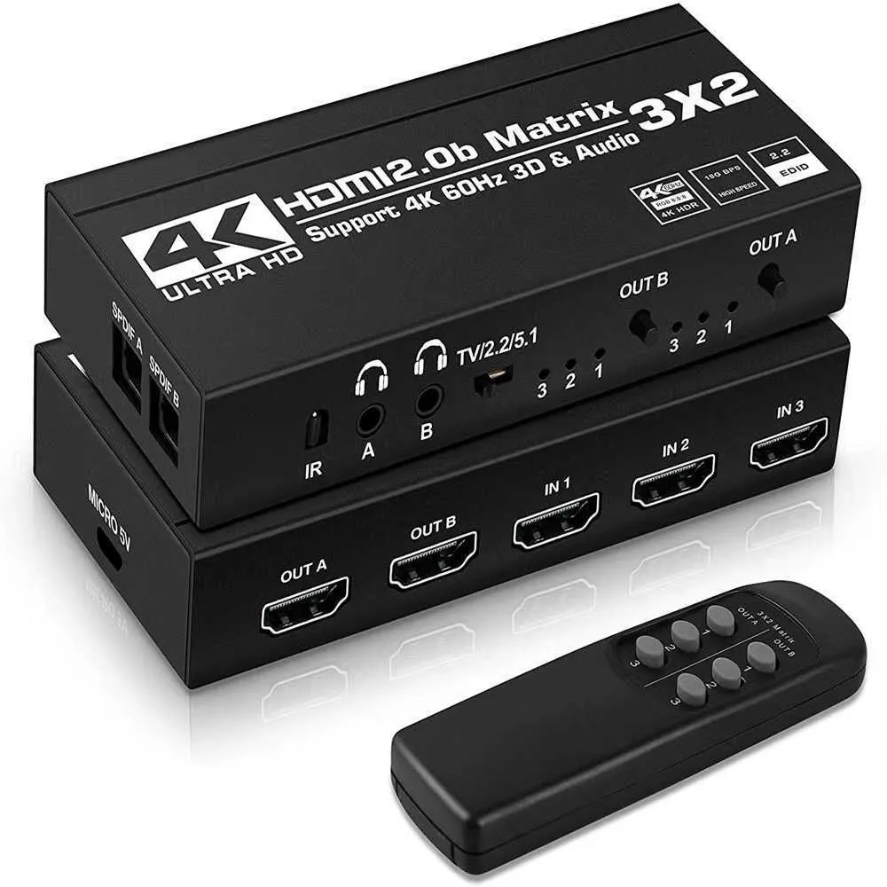 HDMI2.0マトリックス3x2デュアルオーディオHDMIマトリックス3、2 OUT 4K/60Hz HDCP2.2