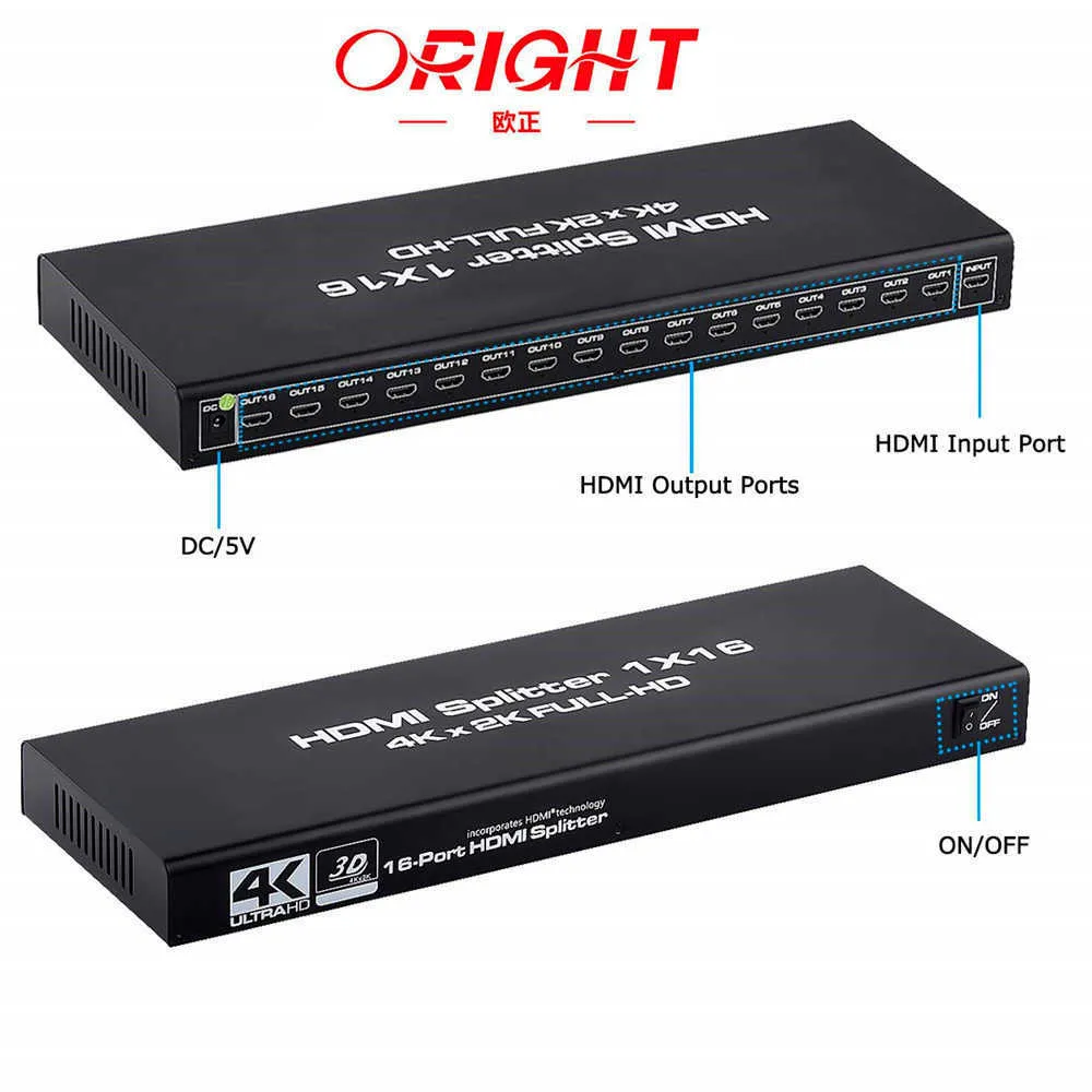 4K HDMIディストリビューター1-IN 16-OUT 16-SCREEN SPLITTERHDMI HD 1X16 4KX2K 3D